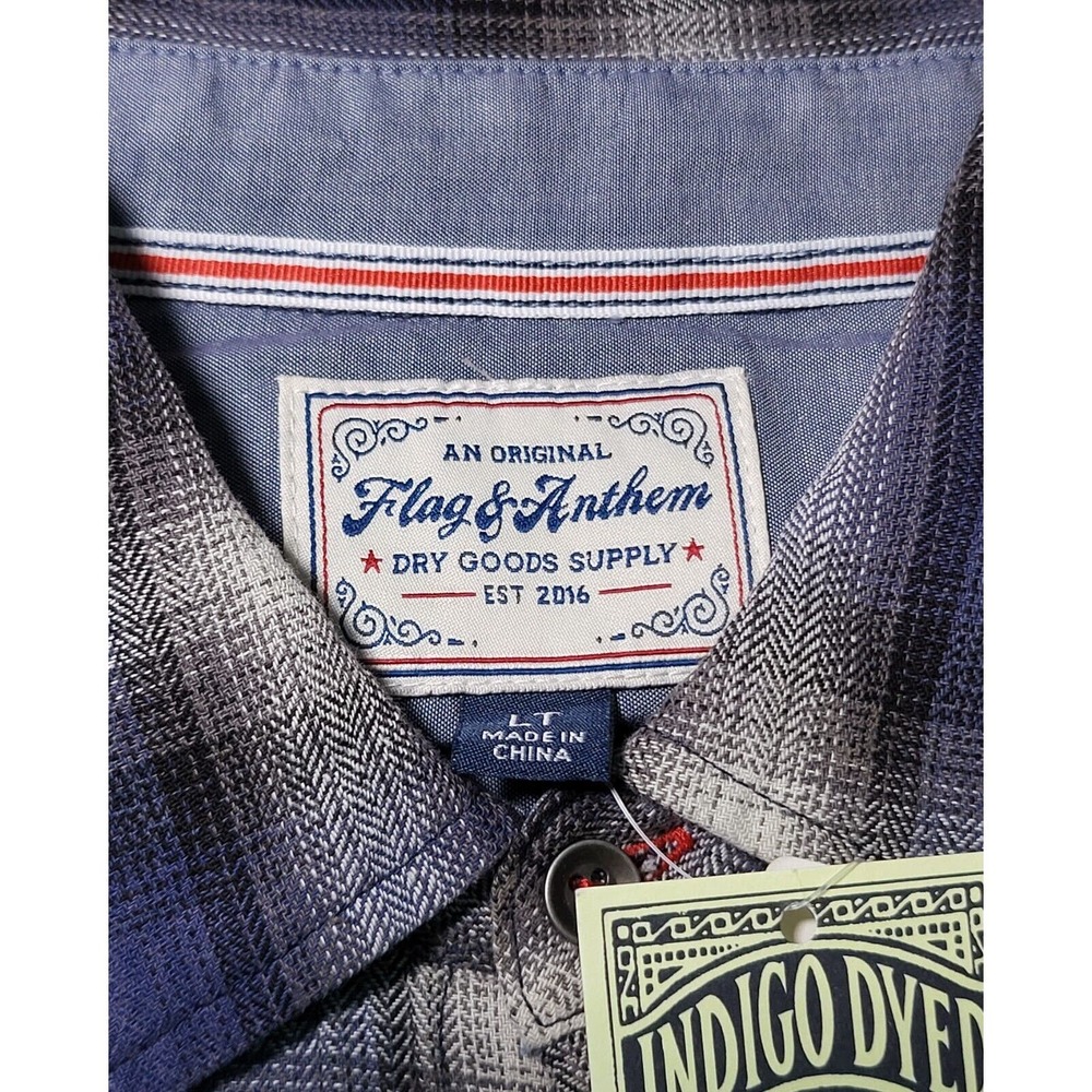 NWT FLAG & ANTHEM Indigo Dyed Pearl Snap Western Plaid Button Up 4XLT - Picture 11 of 12